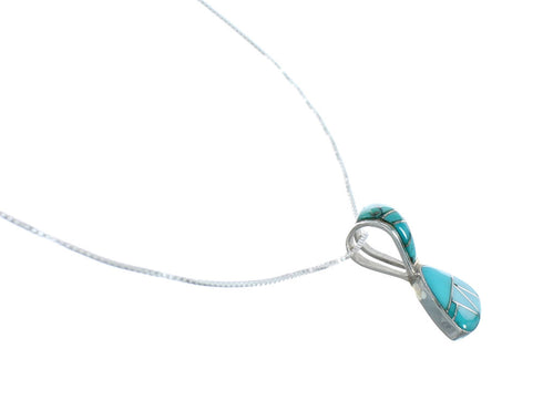 Southwest Turquoise Inlay Sterling Silver Box Chain Necklace Set JX129086